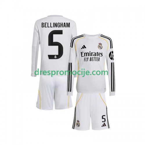 Real Madrid Jude Bellingham 5 Dres Dječji Domaći 2025/2026 Dugim Rukavima Real Madrid Jude Bellingham 5 Dres Dječji Domaći 2025/2026 Dugim Rukavima